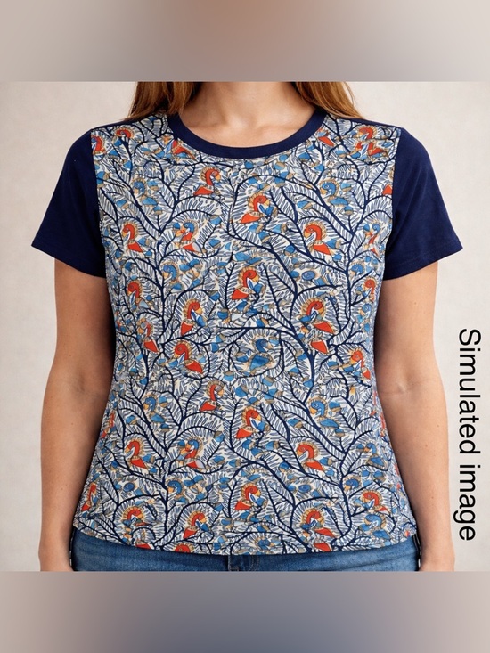 Tory Burch Tops - Tory Burch Silk Front Linen Top Bird Print Short Sleeve Blue Graphic Blouse L